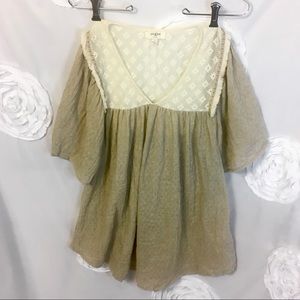 Umgee Beige Boho Fringe Style Top Size Small